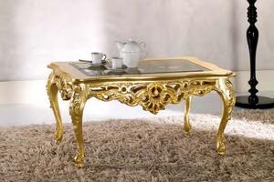 MOBILI 2G - MOBILI2G - tavolino barocco in foglia oro brillante con piano in vetro misura :L. 84 x H. 44 x P. 57