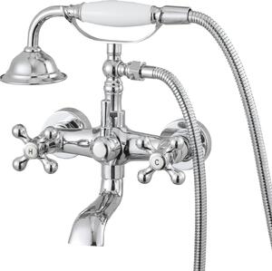 Rubinetteria per vasca da bagno - Set di riempimento vasca per montaggio a parete - Con doccetta - Bracci orientabili regolabili - Bocca girevole a 360° - Design vintage con piedini a zampa di leone - Cromo lucido