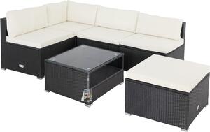 Casaria Set Salotto in Polyrattan XL Cuscini Imbottiti Tavolo in Vetro Resistente Mobili Giardino Salottino Angolo Ripiano Extra