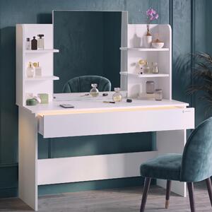 CASARIA® Tavolo da Trucco Lucia Specchio Grande Cassetto con Luce Ripiani Toeletta Trucchi Tavolino Make-Up e Profumi Postazione Trucco Vanity Desk