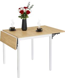 Tavolo da pranzo pieghevole Relaxdays, 2-4 persone, L x P x A: 76x120x78 cm, tavolo pieghevole salvaspazio, cucina, MDF e ferro, naturale/bianco