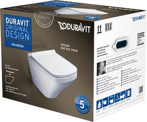 Ensemble wc suspendu Duravit DuraStyle, chasse d'eau à déversement profond, fixation dissimulée, siège de WC inclus, 370 x 540 mm, blanc ultra-brillant, 45520900A1, 45520900A1