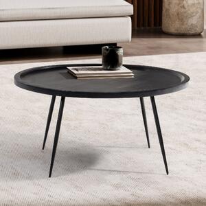 FineBuy Tavolino da caffè in legno massiccio di mango rotondo Ø 75 cm nero - Tavolo da soggiorno moderno con gambe in metallo - Tavolo da divano fatto a mano dal design industriale