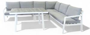 Salotto angolare da giardino in alluminio bianco con cuscini incluso divano poltrona tavolino set arredo esterno moderno
