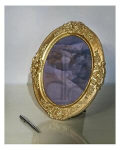 MOBILI2G - portafoto in foglia oro ovale- Misure: l.26 x h.32 x p.2