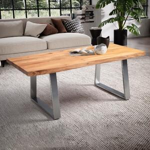 WOHNLING Tavolino da salotto 120x60x46 cm Legno massello di acacia / Metallo Tavolino da salotto rettangolare Tavolino da divano Tavolino da soggiorno Marrone Tavolino da caffè