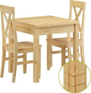Set tavolo da pranzo quadrato con zampe con 2 intagli e 2 sedie in Pino 90.70-50B-Set23