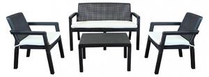 Salotto 4 posti da esterno giardino in resina nera con cuscini bianco Black Sharm