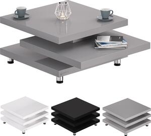 CASARIA® Tavolino da Soggiorno New York 72x72cm Grigio Lucido Moderno Ripiano Ruotabile 360° Regolabile Divano Tavolo
