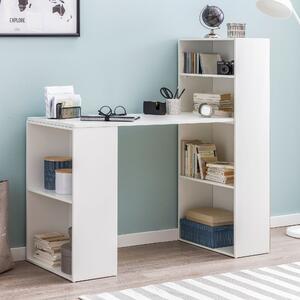FineBuy Scrivania bianca con scaffale 120x120x53 cm in legno, scrivania moderna con scaffale e ripiani, tavolo per PC, scrivania da ufficio con spazio contenitivo