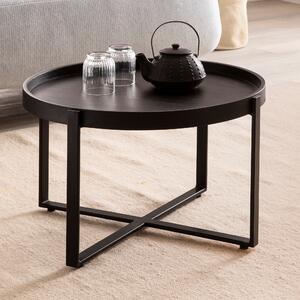 Tavolino 60x60x35 cm in legno massiccio di mango / metallo nero Tavolo da divano rotondo | Wohnling