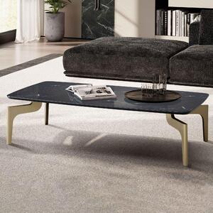 WOHNLING Tavolino da salotto 120x60x30,5 cm con effetto marmo lucido nero/oro Tavolino da salotto rettangolare con struttura in metallo Tavolino da divano Grande tavolo
