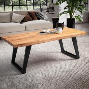 WOHNLING Tavolino da salotto 120x60x46 cm Legno massello di acacia / Metallo Tavolino da salotto rettangolare Tavolino da divano Tavolino da soggiorno Marrone Tavolino da caffè