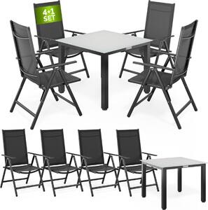 Casaria Gruppo di Sedute Bern 4+1 Alluminio Set da Esterno Terrazza Sedie Regolabili Schienale Alto Pieghevoli Vetro Sicurezza