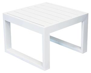 Tavolino basso quadrato 45x45 cm da esterno giardino per salotto con struttura in alluminio e piano effetto doghe Milos - White