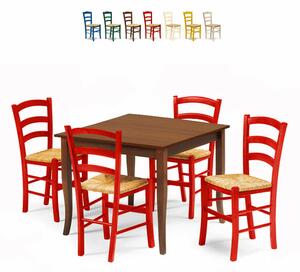 MOBILI 2G - Set tavolo legno 80x80 allungabile + 4 sedie legno Shabby Rosso