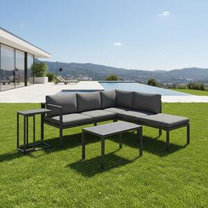 Mucola gruppo di sedute divano angolare in alluminio con tavolino lounge resistente alle intemperie tavolo grigio mobili da balcone mobili da terrazzo mobili da esterno giardino