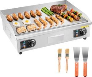 Piastra elettrica - Piastra da tavolo per ristorazione - 4000 W - Superficie di cottura 65,5 x 40 cm - 50-300 °C regolabile in continuo - Acciaio inossidabile - Senza spina - Con 2 spatole e 2 spazzole