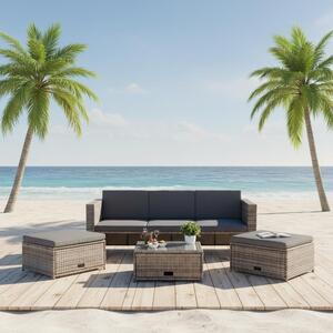 Mucola mobili da giardino 6 pezzi gruppo salotto giardino set pouf polyrattan nero set salotto gruppo pranzo balcone - grigio