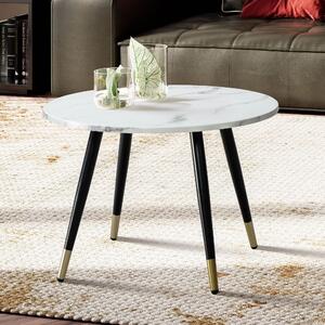 WOHNLING Tavolino 60x60x41 cm con aspetto marmo Bianco Tavolo da salotto di design moderno con struttura in metallo Tavolo da divano Tavolo rotondo Tavolino Soggiorno