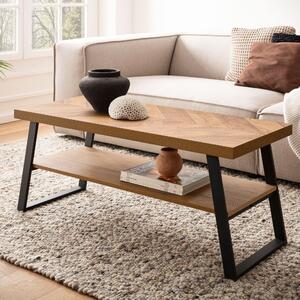 WOHNLING Tavolino da caffè 100x40x41 cm Tavolo da divano marrone con motivo a spina di pesce Tavolo da soggiorno Tavolo rettangolare da salotto moderno con ripiano Tavolino da caffè