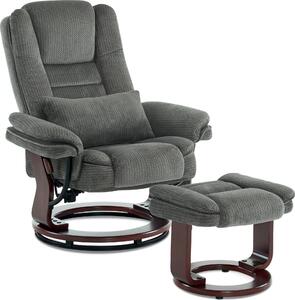 Poltrona relax con funzione reclinabile, poltrona TV girevole a 360° con sgabello, poltrona TV per soggiorno con portata fino a 120 kg, con cuscino e tasca laterale, comoda poltrona da lettura, 9099 (tessuto grigio)