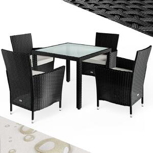 Casaria Set di Sedute in Polyrattan 4 Sedie Impilabili Tavolo da Giardino 90 x 90 cm Resistente Gruppo Sedute Terrazza Balcone