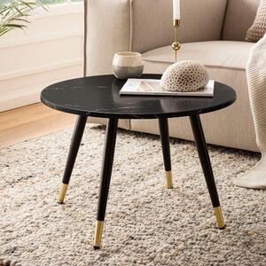 WOHNLING Tavolino 60x60x41 cm con aspetto marmo Nero Tavolo da soggiorno moderno con struttura in metallo Tavolo da divano Tavolo rotondo Tavolino Soggiorno