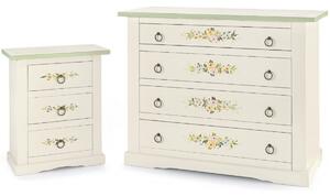 MOBILI 2G - GRUPPO 1 COMO' 2 COMODINI IN LEGNO BIANCO CON DECORI