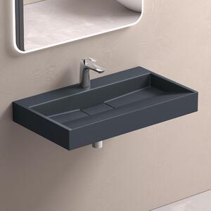 Doporro Lavabo da Appoggio Bagno Sospeso Lavandino Rettangolare in Marmoresina con Piletta di Scarico Inclusa Colossum19, 70x46x11 cm Antracite Opaco Monoforo