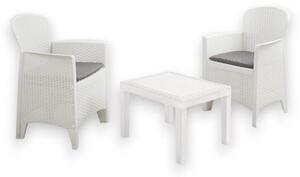 Salotto 2 posti da giardino in resina resistente effetto rattan con tavolino Akita - White