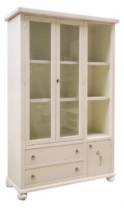 MOBILI 2G - VETRINA LIBRERIA IN LEGNO 3 PORTE 2 CASSETTI AVORIO 120X40X190