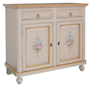 MOBILI 2G - MADIA CREDENZA 2 PORTE AVORIO PATINATO CON DECORI L.104 P.43 H.98
