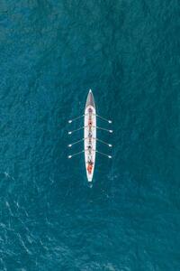 Fotografia artistica Rowboat on the ocean as seen from above France, Abstract Aerial Art, (26.7 x 40 cm)
