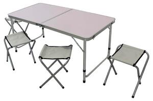 Set tavolo da campeggio pieghevole con 4 sgabelli 120x60x36 cm