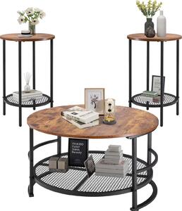 VEVOR Set di tavoli da soggiorno rotondi da 3 pezzi, (800 x 465 mm) tavolino industriale con 2 tavolini rotondi (40 x 60 cm), set di tavoli da divano con gambe in metallo, tavolini da caffè per ufficio soggiorno piatto