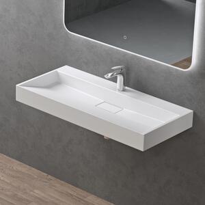 Doporro Lavabo da Appoggio Bagno Sospeso Lavandino Rettangolare in Marmoresina con Piletta di Scarico Inclusa Colossum19, 90x46x11 cm Bianco Opaco Monoforo