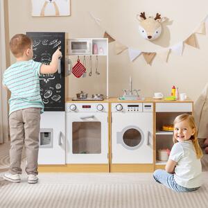 Costway Cucina giocattolo in legno con spazio di archiviazione, Lavagna e accessori per bambini 3+ anni Naturale