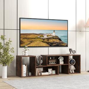 Costway Mobile TV console a 2 pezzi con combinazione libera, Centro di intrattenimento minimalista per TV da 50-60pollici Marrone