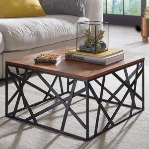 FineBuy tavolino BAKAL 60x35x60 cm in legno massiccio di sheesham / metallo tavolo da divano tavolo da salotto stile industriale tavolo da salotto marrone / nero