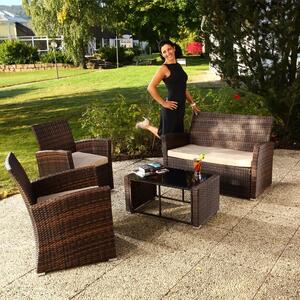 Melko mobili da giardino set di sedute 4 pezzi marrone/beige polyrattan lounge dining set