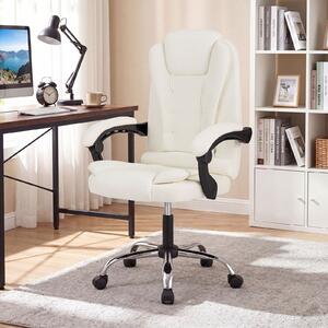 Costway Sedia da ufficio ergonomica rivestita in pelle pvc, Sedia da ufficio ergonomica rivestita in tessuto di lino Beige