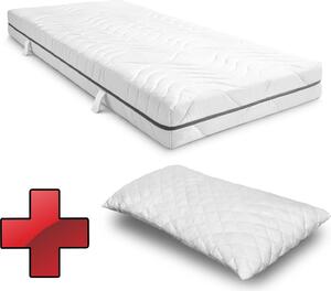 Materasso viscoelastico a 7 zone Sleezzz Smart 90 x 200 cm, altezza 18 cm, livello di rigidità H3 con schiuma a memoria d'aria + cuscino CloudComfort Basic in gel-flake 40x80 cm