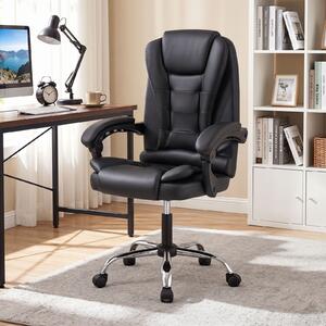 Costway Sedia da ufficio ergonomica rivestita in pelle pvc, Sedia da ufficio ergonomica rivestita in tessuto di lino Nero