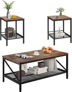 Set di tavolini industriali da 3 pezzi, 105 cm e 45 cm - Set di tavolini da divano con gambe in metallo - Tavolini quadrati per ufficio, soggiorno, casa