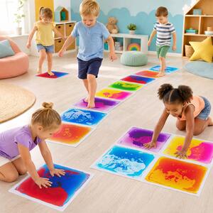 Costway Set di 6 piastrelle da pavimento tappetino salvaspazio per camerette e soggiorno, Tappeti sensoriali liquidi in pvc per bambini 3+ anni