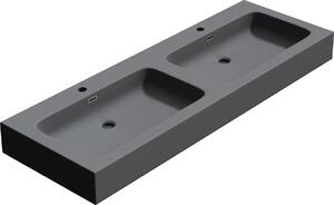 Doporro Lavabo da Appoggio, Lavandino Bagno 140x48x13cm, Lavabo da Minerale Fuso Colossum830, due Fori per la Rubinetteria, Antracite Opaco