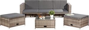 Melko mobili da giardino set 6 pezzi gruppo salotto pranzo polyrattan - grigio