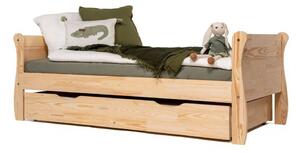 Letto da bambini estraibile di colore naturale in pino massiccio con contenitore e rete inclusi 90x200 cm Roma – Adeko