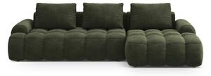 Divano angolare verde allungabile/con contenitore (con penisola a destra/con chaise lounge) con rivestimento in velluto Linz – Cosmopolitan Design